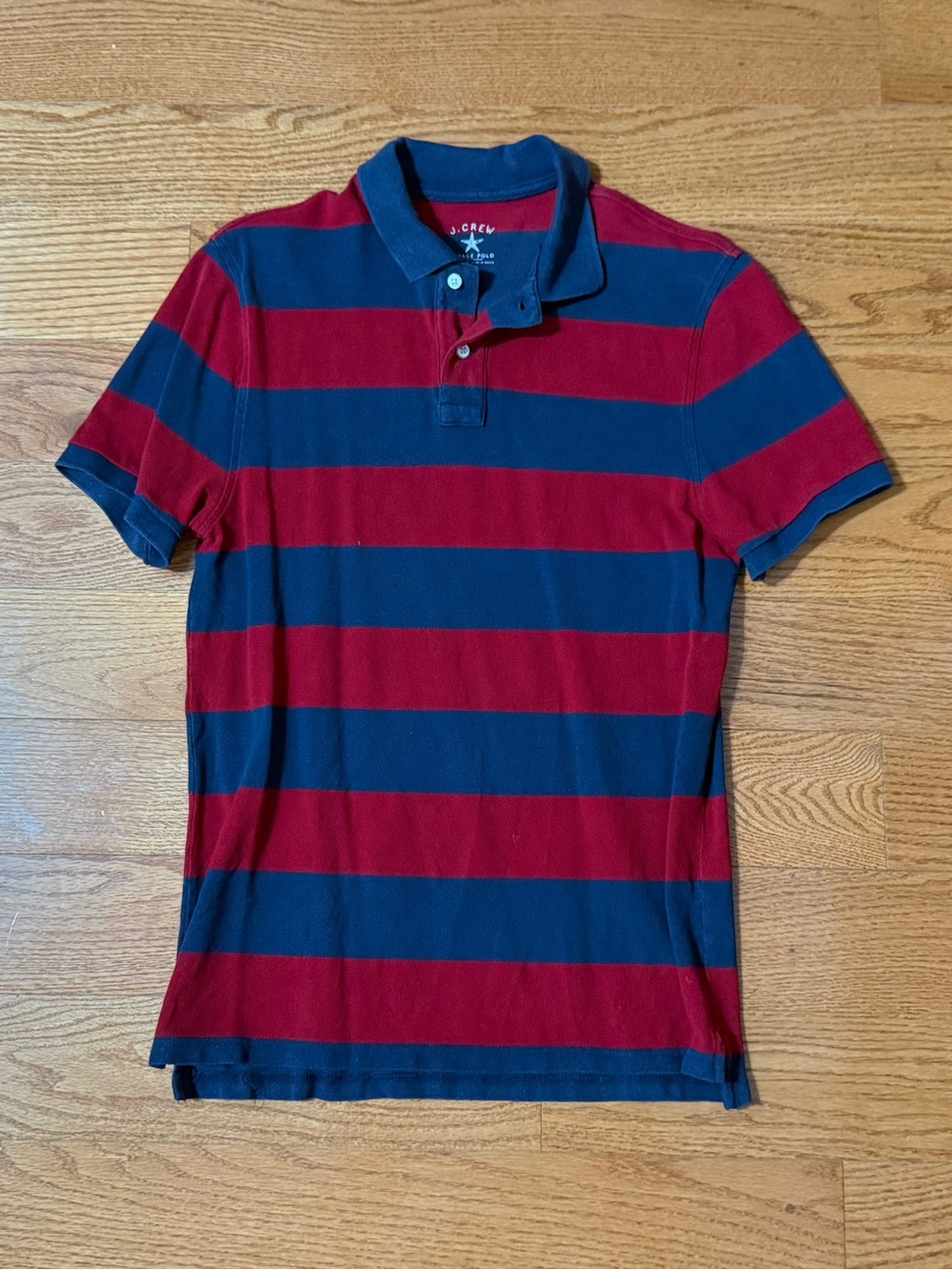 Men’s J.Crew Navy & Red Striped Polo Shirt - Size Medium